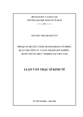 Luận văn mối quan hệ giữa tính thanh khoản của cổ phiếu quản trị công ty và giá trị doanh nghiệp của các doanh nghiệp bằng chứng thực nghiệm tại việt nam