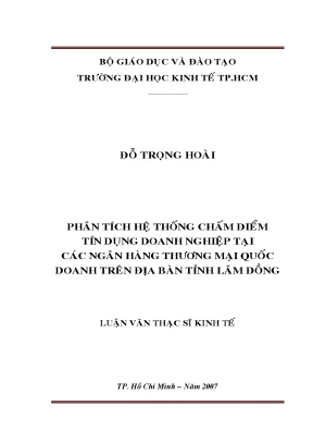 Luận văn phân tích hệ thống chấm điểm tín dụng doanh nghiệp tại các ngân hàng thương mại quốc doanh trên địa bàn tỉnh lâm đồng