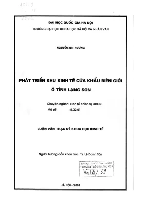Luận văn thạc sĩ kinh tế chính trị phát triển khu kinh tế cửa khẩu biên giới ở tỉnh lạng sơn