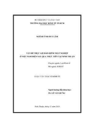 Luận văn vấn đề trục lợi bảo hiểm thất nghiệp ở việt nam hiện nay qua thực tiễn tại ninh thuận
