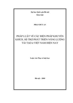 Pháp luật về các biện pháp khuyến khích hỗ trợ phát triển năng lượng tái tạo ở việt nam hiện nay