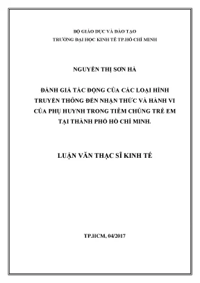 Luận văn đánh giá tác động của loại hình truyền thông đến nhận thức và hành vi của phụ huynh trong tiêm chủng trẻ em tại tp hcm