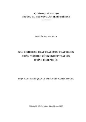 Luận văn thạc sĩ quản lý tài nguyên và môi trường xác định hệ số phát thải nước thải trong chăn nuôi heo công nghiệp trại kín ở tỉnh bình phước