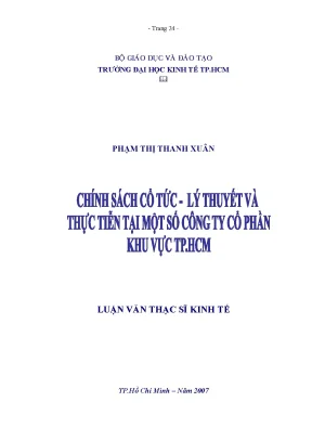 Luận văn chính sách cổ tức lý thuyết và thực tiễn tại một số công ty cổ phần khu vực thành phố hồ chí minh