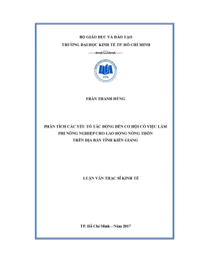Luận văn phân tích các yếu tố tác động đến cơ hội có việc làm phi nông nghiệp cho lao động nông thôn trên địa bàn tỉnh kiên giang