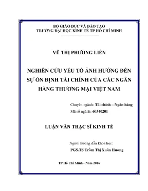 Luận văn nghiên cứu yếu tố ảnh hưởng đến sự ổn định tài chính của các ngân hàng thương mại việt nam