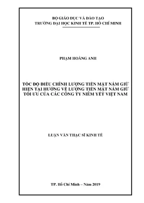 Luận văn tốc độ điều chỉnh lượng tiền mặt nắm giữ hiện tại hướng về lượng tiền mặt nắm giữ tối ưu của các công ty niêm yết việt nam
