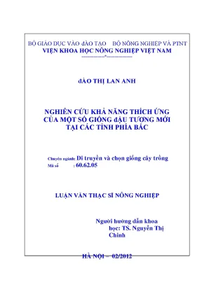 Nghiên cứu khả năng thích ứng của một số giống đậu tương mới tại các tỉnh phía bắc
