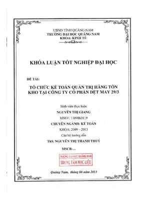 0238 tổ chức kế toán quản trị hàng tồn kho tại công ty cổ phần dệt may 293 nguyễn thị giang luận văn đh quảng nam