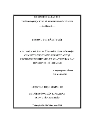 Luận văn các nhân tố ảnh hưởng đến tính hữu hiệu của hệ thống thông tin kế toán tại các doanh nghiệp nhỏ và vừa trên địa bàn thành phố hồ chí minh