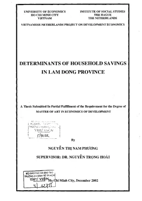 Luận văn determinants of household savings in lam dong province