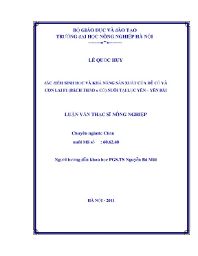 Đặc điểm sinh học và khả năng sản xuất của dê cỏ và con lai f1 bách thảo x cỏ nuôi tại lục yên yên bái