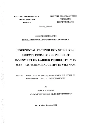 Luận văn horizontal technology spillover effects from foreign dirrect investment on labor producttivty in manufacturing industry in vietnam