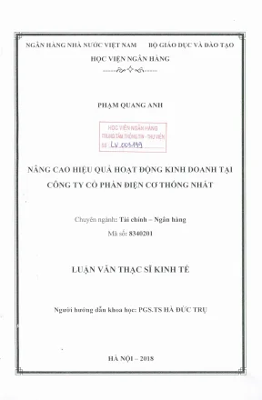 Luận văn thạc sĩ tài chính ngân hàng nâng cao hiệu quả hoạt động kinh doanh tại công ty cổ phần điện cơ thống nhất