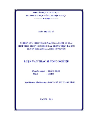 Nghiên cứu hiện trạng và đề xuất một số giải pháp phát triển hệ thống cây trồng trên địa bàn huyện khoái châu tỉnh hưng yên
