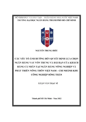 23 các yếu tố ảnh hưởng đến quyết định lựa chọn nh vay vốn trung và dài hạn của khách hàng cá nhân tại nh nông nghiệp và phát triển nông thôn vn chi nhánh khu công nghiệp sóng thần 2023