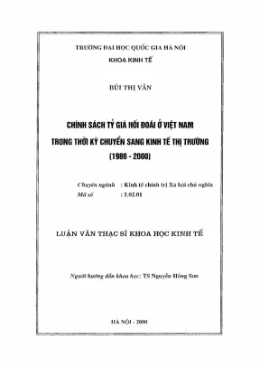 Luận văn thạc sĩ kinh tế chính trị chính sách tỉ giá hối đoái ở việt nam trong thời kỳ chuyển sang kinh tế thị trường