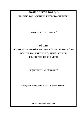 Luận văn đời sống người dân sau thu hồi đất ở khu công nghiệp tân phú trung huyện củ chi tphcm