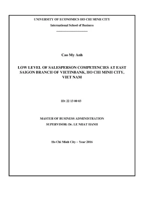 Luận văn low level of salesperson competencies ai east saigon branch of vietinbank ho chi minh city viet nam