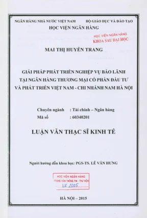 Luận văn thạc sĩ tài chính ngân hàng giải pháp phát triển nghiệp vụ bảo lãnh tại ngân hàng thương mại cổ phần đầu tư và phát triển việt nam chi nhánh nam hà nội