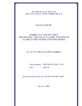 Nghiên cứu nguyên nhân thành công thất bại của nghề nuôi tôm sú ở huyện hoằng hoá tỉnh thanh hoá