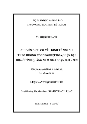 Luận văn chuyển dịch cơ cấu kinh tế ngành theo hướng công nghiệp hóa hiện đại hóa ở tỉnh quảng nam giai đoạn 2011 2020