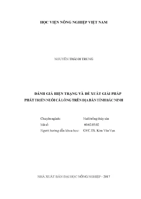 Đánh giá hiện trạng và đề xuất giải pháp phát triển nuôi cá lồng trên địa bàn tỉnh bắc ninh