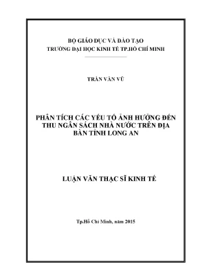 Luận văn phân tích các yếu tố ảnh hưởng đến thu ngân sách nhà nước trên địa bàn tỉnh long an