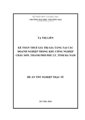 Luận văn kế toán thuế giá trị gia tăng tại các doanh nghiệp trong khu công nghiệp châu sơn thành phố phủ lý tỉnh hà nam