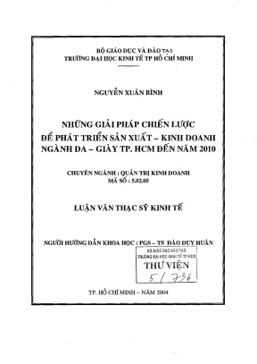 Luận văn những giải pháp chiến lược để phát triển sản xuất kinh doanh ngành dày da tphcm đến năm 2010