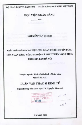Luận văn thạc sĩ tài chính ngân hàng giải pháp nâng cao hiệu quả quản lý rủi ro tín dụng của ngân hàng nông nghiệp và phát triển nông thôn hà nội