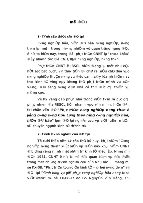 Phát triển công nghiệp nông thôn ở đồng bằng sông cửu long theo hướng công nghiệp hóa hiện đại hóa
