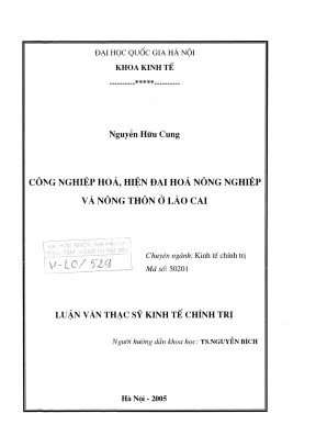 Luận văn thạc sĩ kinh tế chính trị công nghiệp hóa hiện đại hóa nông nghiệp và nông thôn ở lào cai