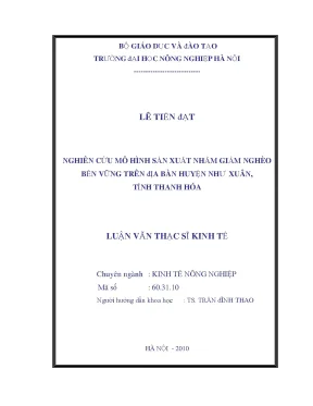 Nghiên cứu mô hình sản xuất nhằm giảm nghèo bền vững trên địa bàn huyện như xuân tỉnh thanh hóa