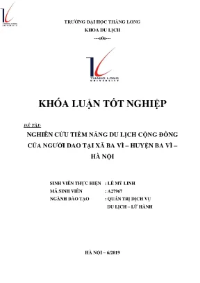 Nghiên cứu tiềm năng du lịch cộng đồng của người dao tại thị xã ba vì huyện ba vì hà nội