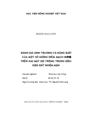 Đánh giá sinh trưởng và năng suất của một số giống diêm mạch nhập nội trên hai mật độ trồng trong điều kiện đất nhiễm mặn