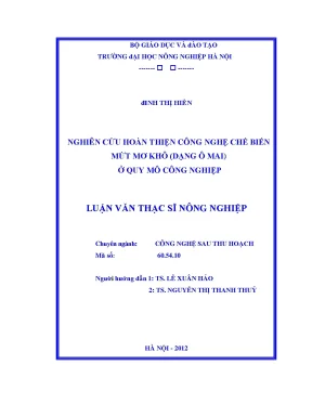 Nghiên cứu hoàn thiện công nghệ chế biến mứt mơ khô dạng ô mai ở quy mô công nghiệp