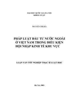 Pháp luật đầu tư nước ngoài ở việt nam trong điều kiện hội nhập kinh tế khu vực