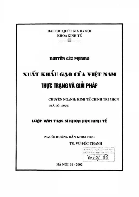 Luận văn thạc sĩ kinh tế chính trị xuất khẩu gạo của việt nam thực trạng và giải pháp