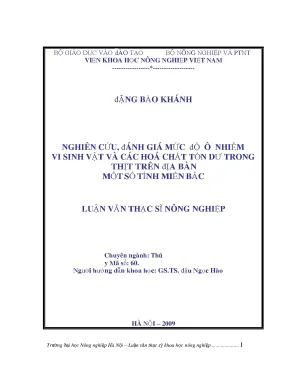 Nghiên cứu đánh giá mức độ ô nhiễm vi sinh vật và các hoá chất tồn dư trong thịt trên địa bàn một số tỉnh miền bắc