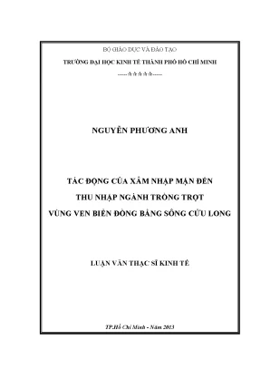 Luận văn tác động của xâm nhập mặn đến thu nhập ngành trồng trọt vùng ven biển đồng bằng sông cửu long