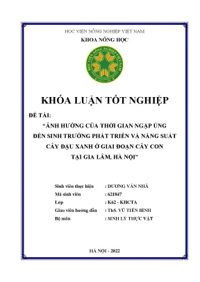 Ảnh hưởng của thời gian ngập úng đến sinh trưởng phát triển và năng suất cây đậu xanh ở giai đoạn cây con tại gia lâm hà nội