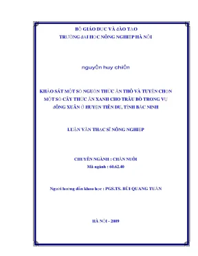 Khảo sát một số nguồn thức ăn thô và tuyển chọn một số cây thức ăn xanh cho trâu bò trong vụ đông xuân ở huyện tiên du bắc ninh