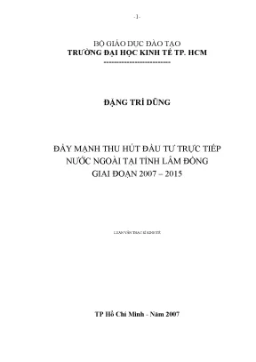 Luận văn đẩy mạnh thu hút đầu tư trực tiếp nước ngoài tại tỉnh lâm đồng giai đoạn 2007 2015
