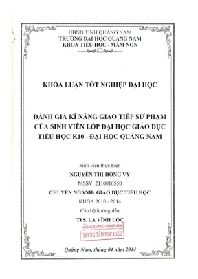 1329 đánh giá kỹ năng giao tiếp sư phạm của sinh viên lớp đại học giáo dục tiểu học k10 đại học quảng nam nguyễn thị hồng vỹ luận văn đh quảng nam