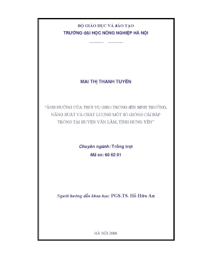 Nghiên cứu của thời vụ gieo trồng đến sinh trưởng năng suất và chất lượng của một số giống cải bắp trồng tại văn lâm tỉnh hưng yên