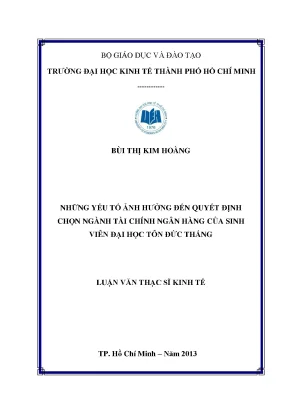 Luận văn những yếu tố ảnh hưởng đến quyết định chọn ngành tài chính ngân hàng của sinh viên đại học tôn đức thắng luận văn thạc sĩ