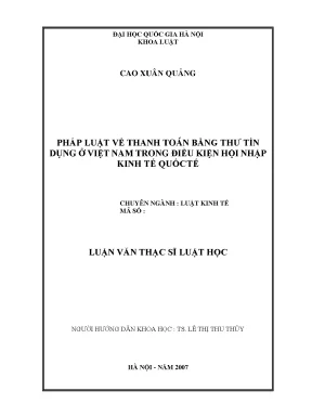 Pháp luật về thanh toán bằng thư tín dụng ở việt nam trong điều kiện hội nhập kinh tế quốc tế