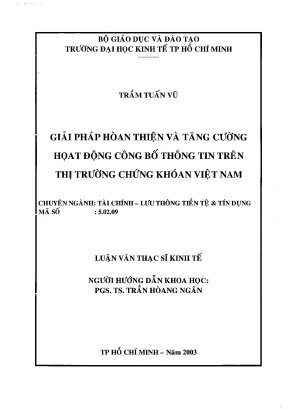 Luận văn giải pháp hoàn thiện và tăng cường hoạt động công bố thông tin trên thị trường chứng khoán việt nam