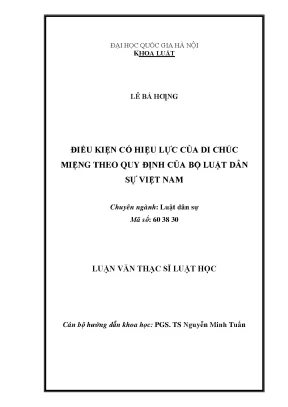 Điều kiện có hiệu lực của di chúc miệng theo quy định của bộ luật dân sự việt nam